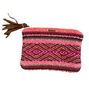 Billabong Woven Pink Multi Bohemian Aztec Boho Southwestern Zip Clutch Pouch‎